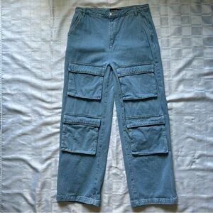 Pretty Little Thing High Rise Wide Leg Flap Pocket Cargo Jeans